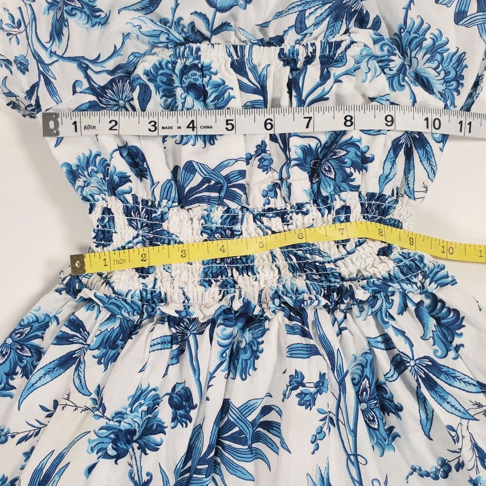 Janie and Jack Girls Dress Size 7 Blue Floral Midi Sundress Smocked Waist Cotton - Picture 8 of 11